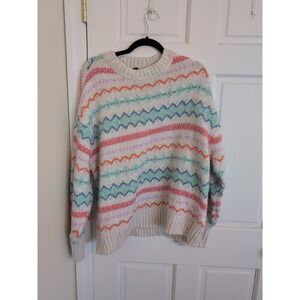 American Eagle Oversized Fair Isle Crewneck Comfy Winter Sweater Women's Size XL